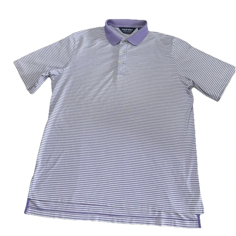Mens Polo GOLF Ralph Lauren Striped Golf Polo Shirt Pima Cotton‎ Large SOFT